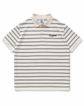 Striped polo shirt with brand logo on a white background